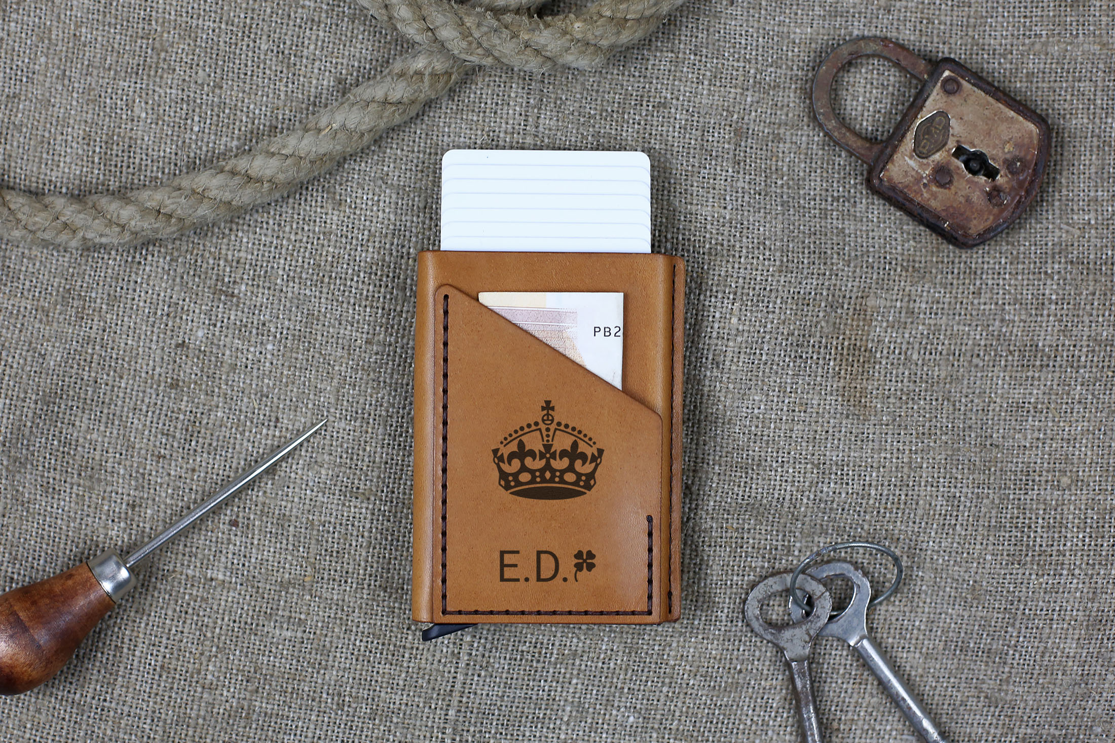 Minimalistinė odinė piniginė Smart - šviesiai ruda